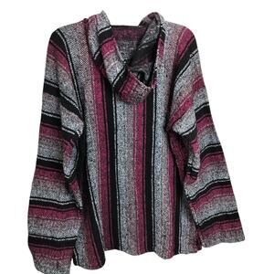 M1019)Mr Baja Authentic Mexican Baja Multicolor Stripe Festival Music Hoodie XXL